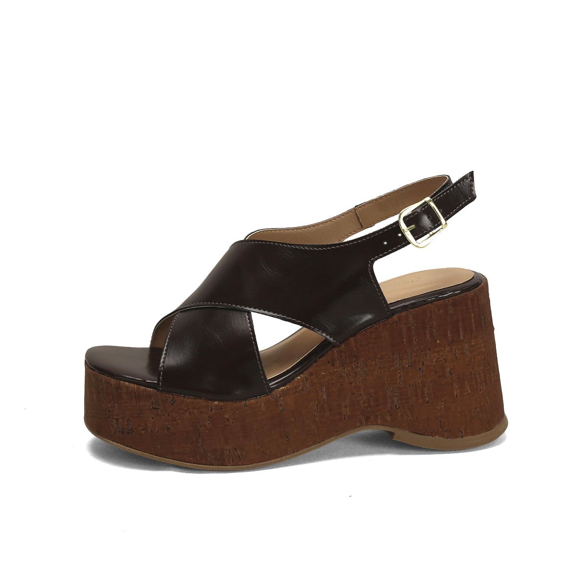 Sandália Anabela Napa Café Cortiça 9cm Café 4