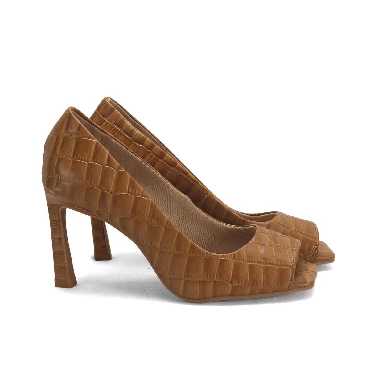 Peep Toe de Couro com Textura Croco Salto Ana Mello