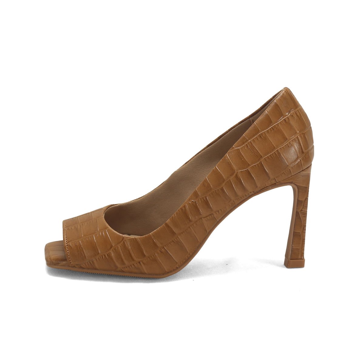 Peep Toe de Couro com Textura Croco Salto Ana Mello Marrom 4