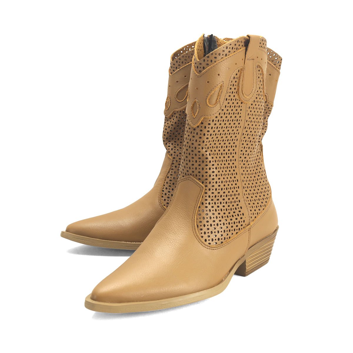 Bota Western Feminina Couro Desenho Laser Ana Mello Bege 2