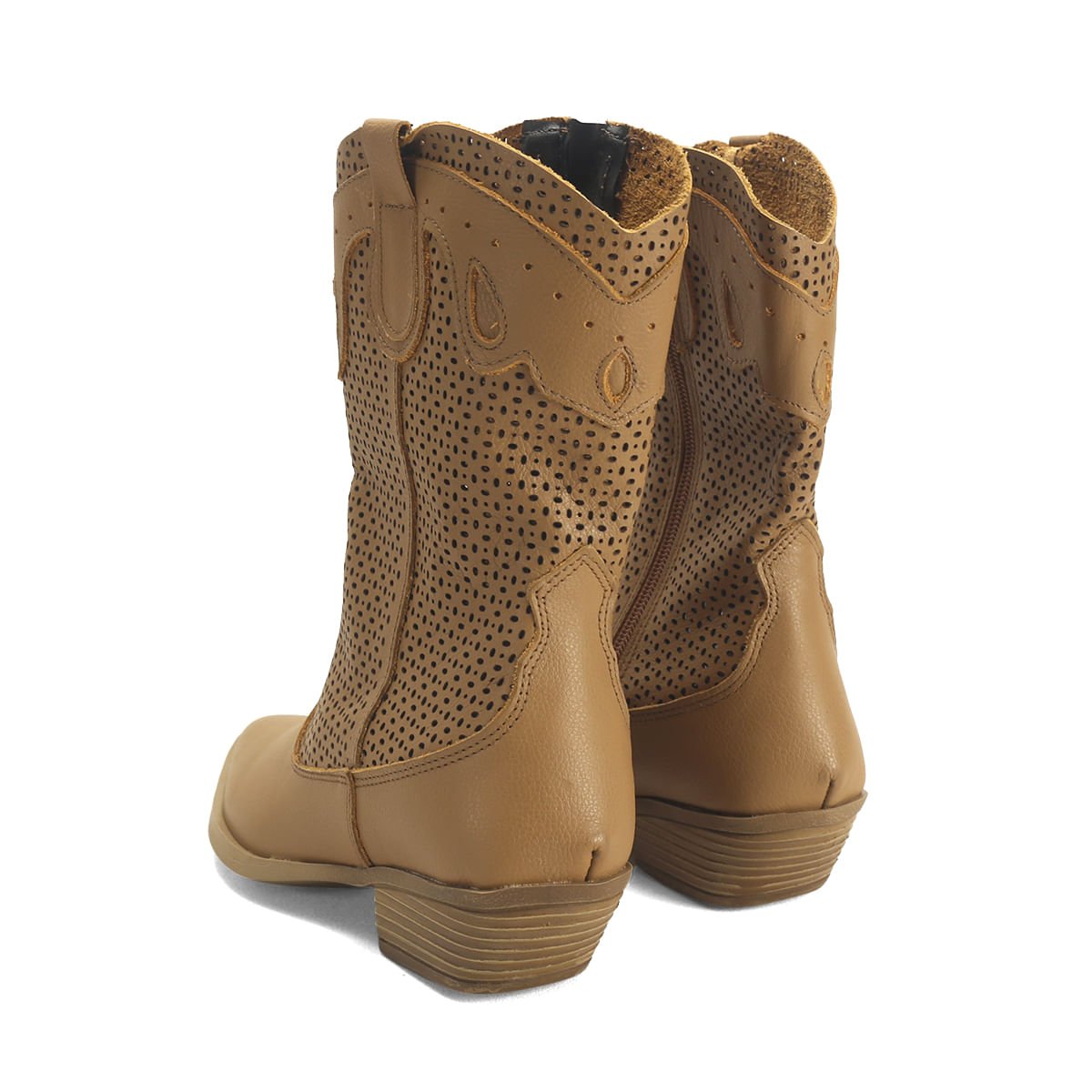 Bota Western Feminina Couro Desenho Laser Ana Mello Bege 3
