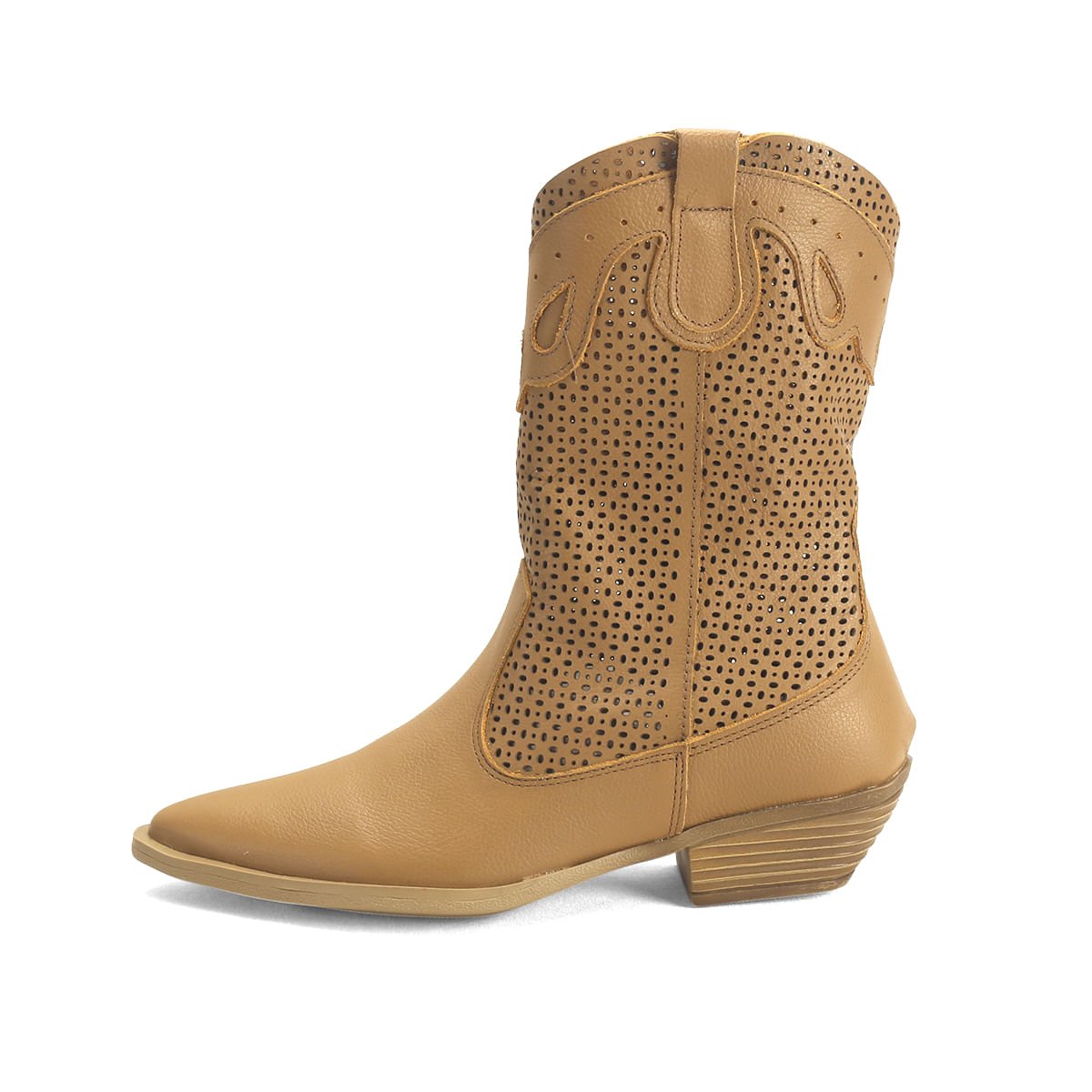 Bota Western Feminina Couro Desenho Laser Ana Mello Bege 4