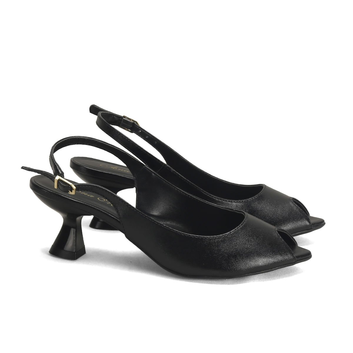 Peep Toe Preto Napa Salto 6,5cm Elegante Confortável