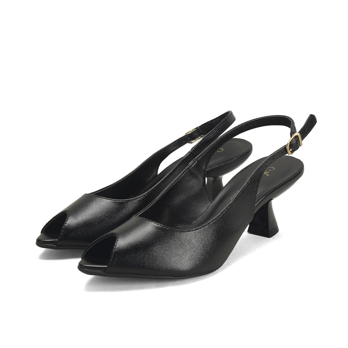 Peep Toe Preto Napa Salto 6,5cm Elegante Confortável Preto 2