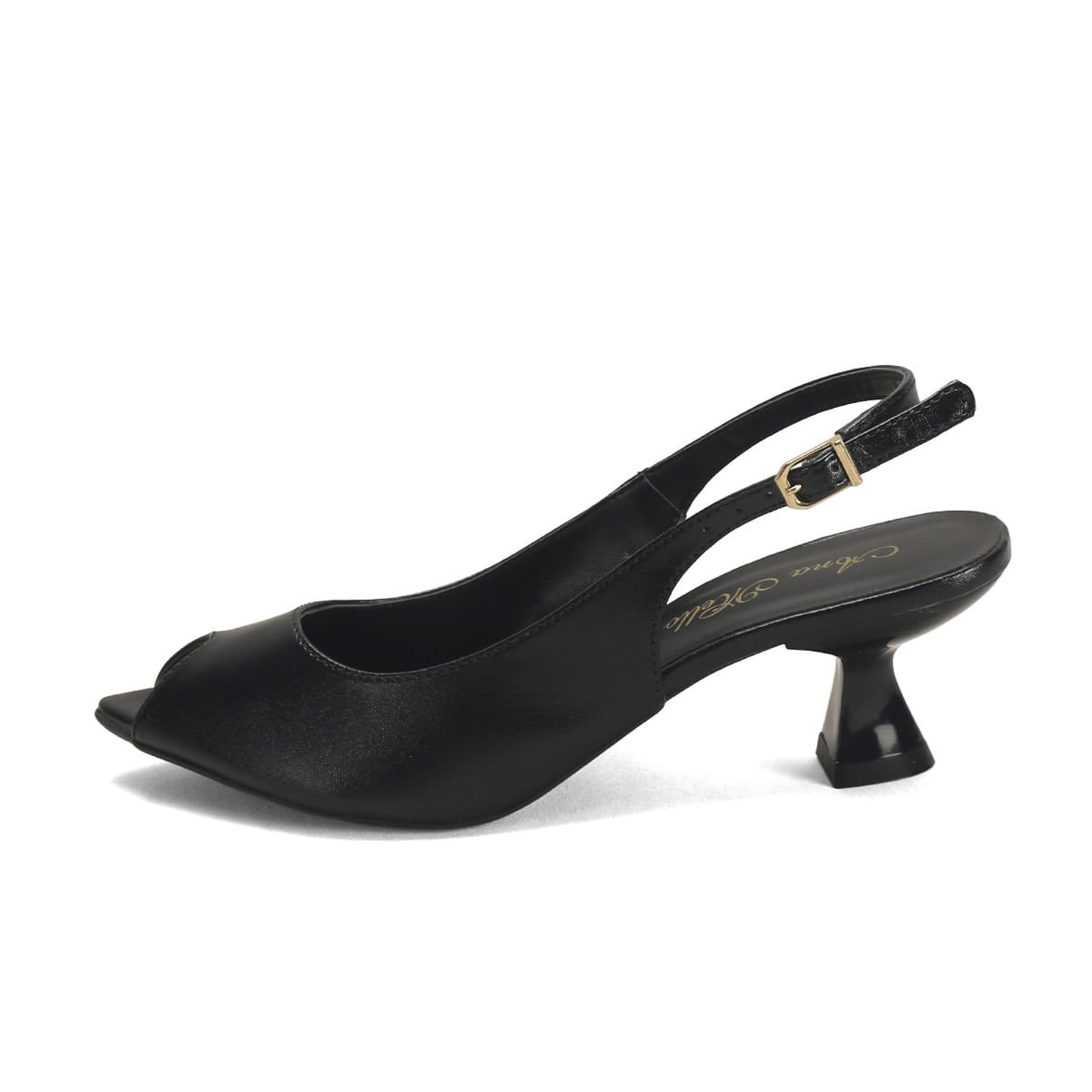 Peep Toe Preto Napa Salto 6,5cm Elegante Confortável Preto 4