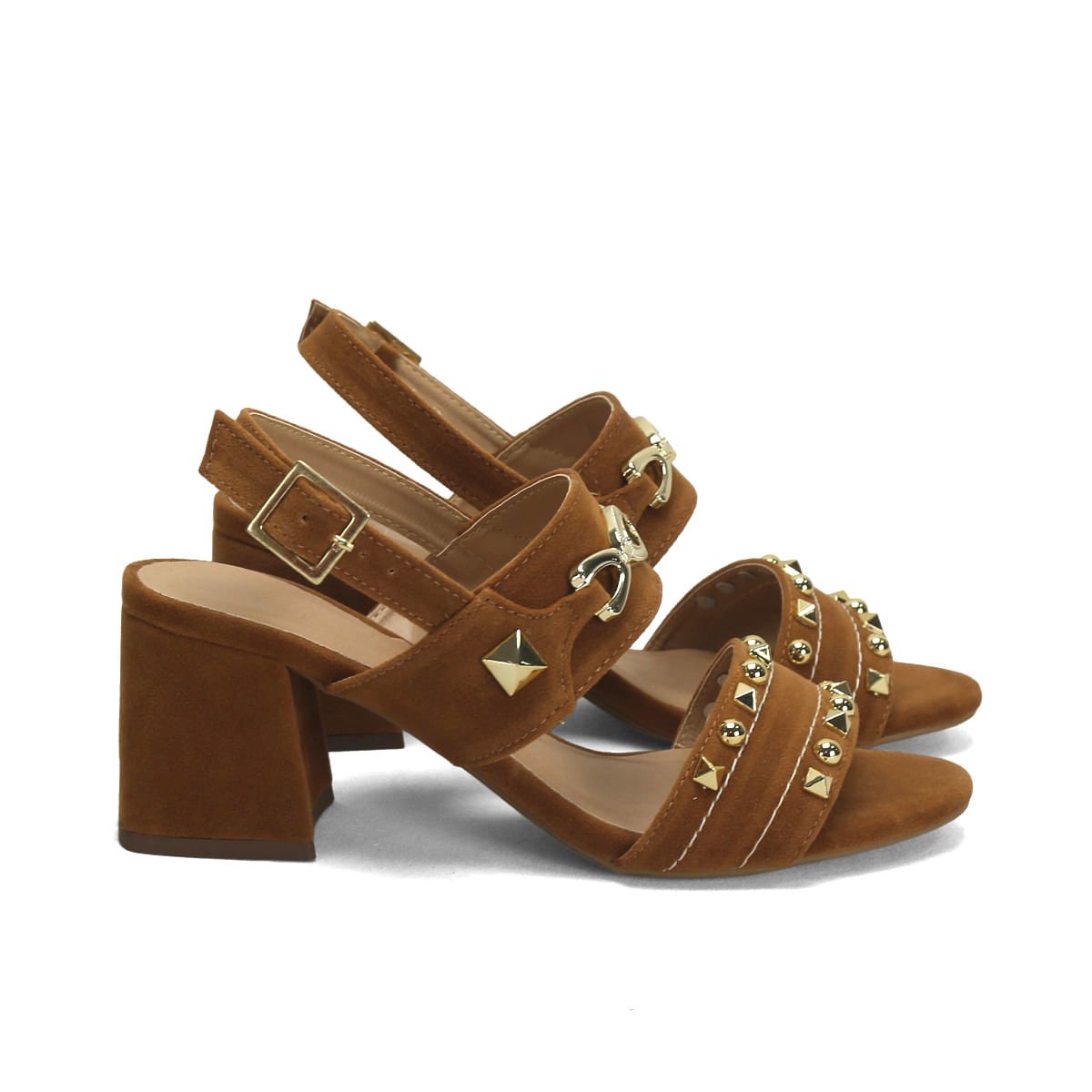 Sandália Boho Caramelo Metal Dourado 7cm Camurça