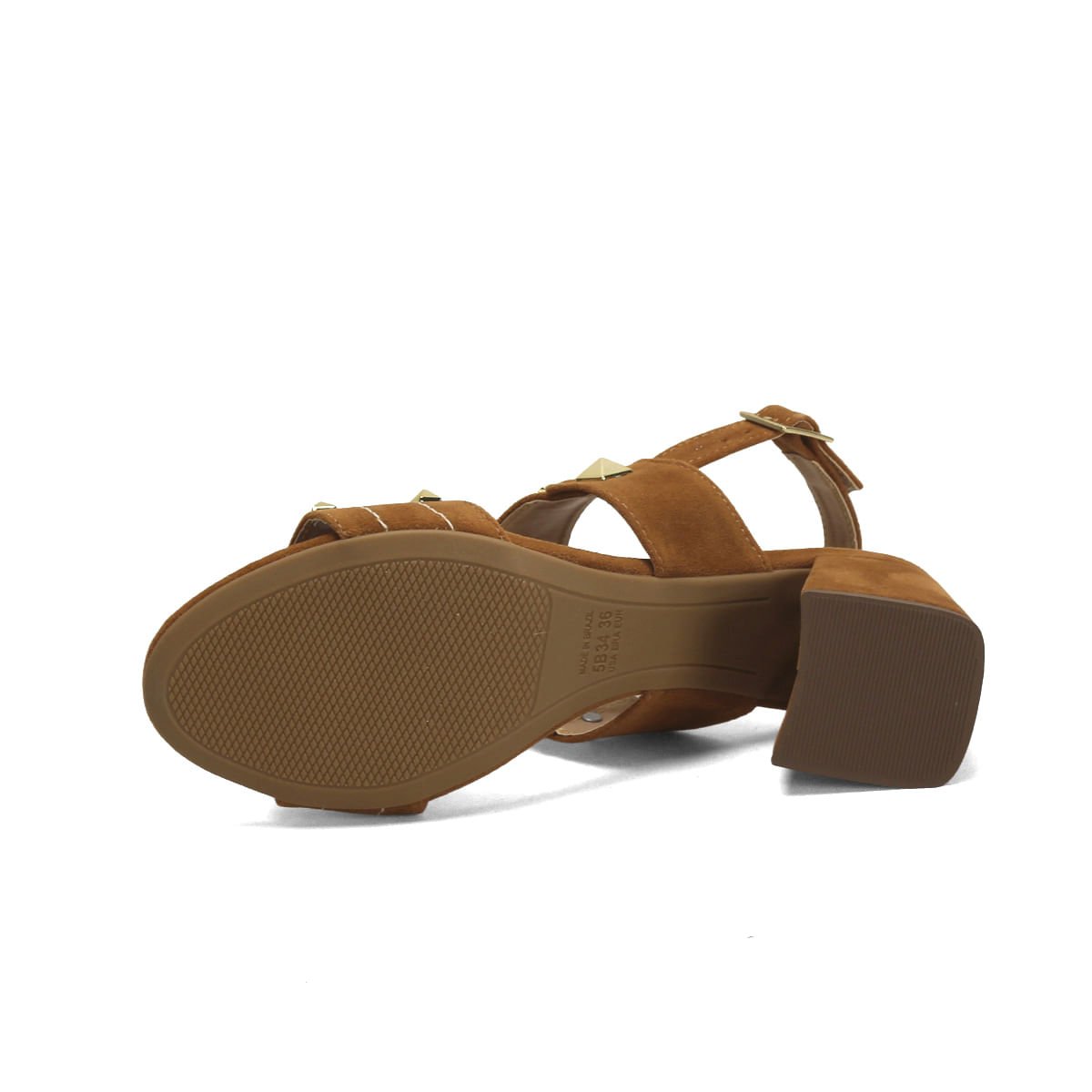 Sandália Boho Caramelo Metal Dourado 7cm Camurça Marrom 5