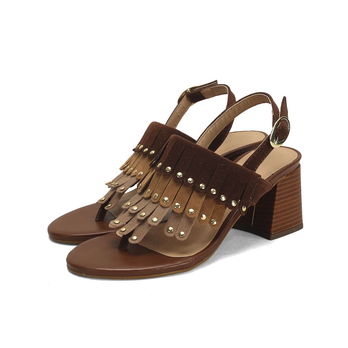 Sandália Boho Caramelo Camurça Salto 7cm Marrom 2