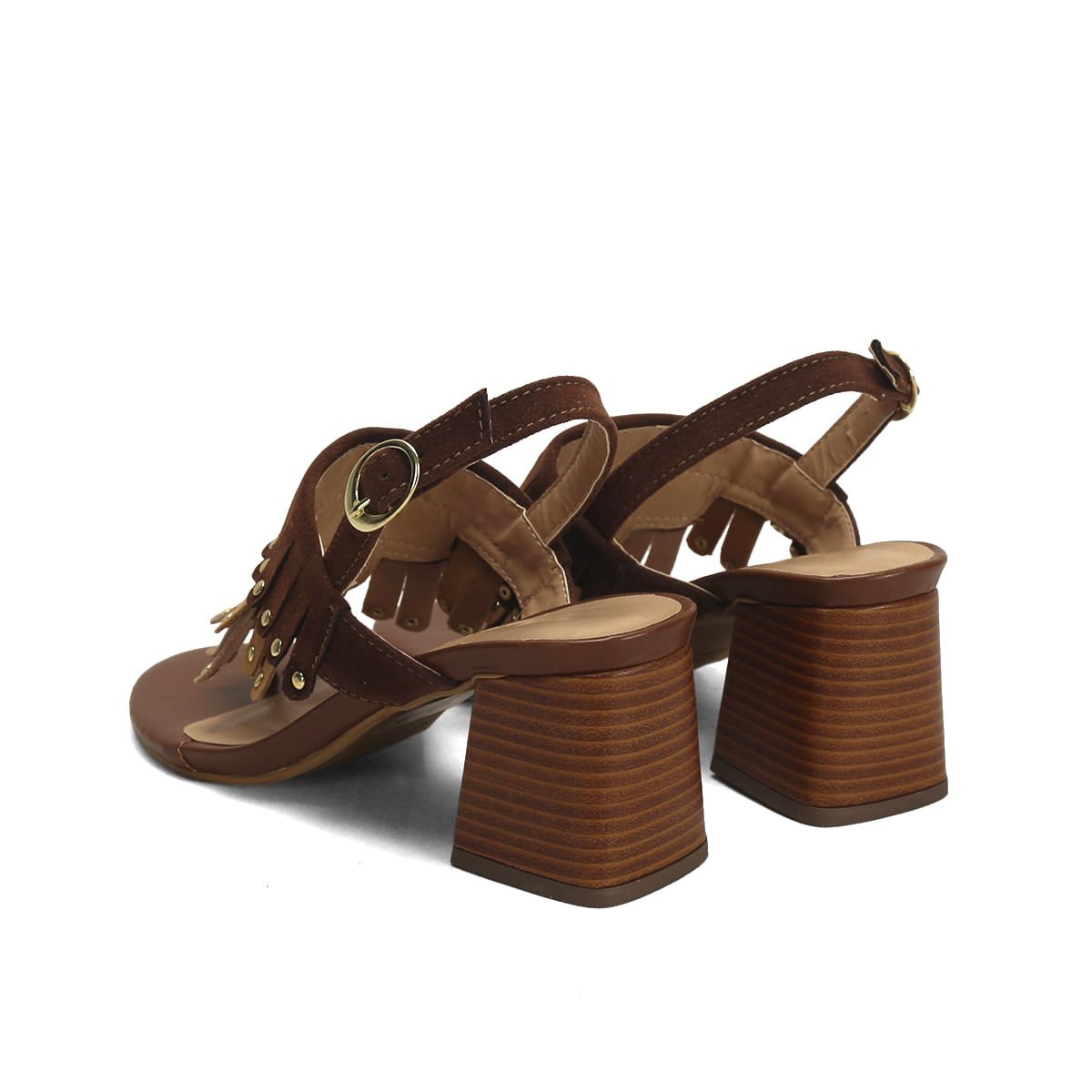 Sandália Boho Caramelo Camurça Salto 7cm Marrom 3