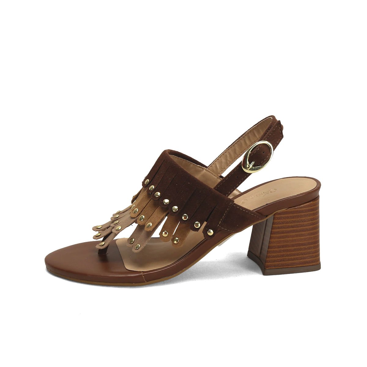 Sandália Boho Caramelo Camurça Salto 7cm Marrom 4