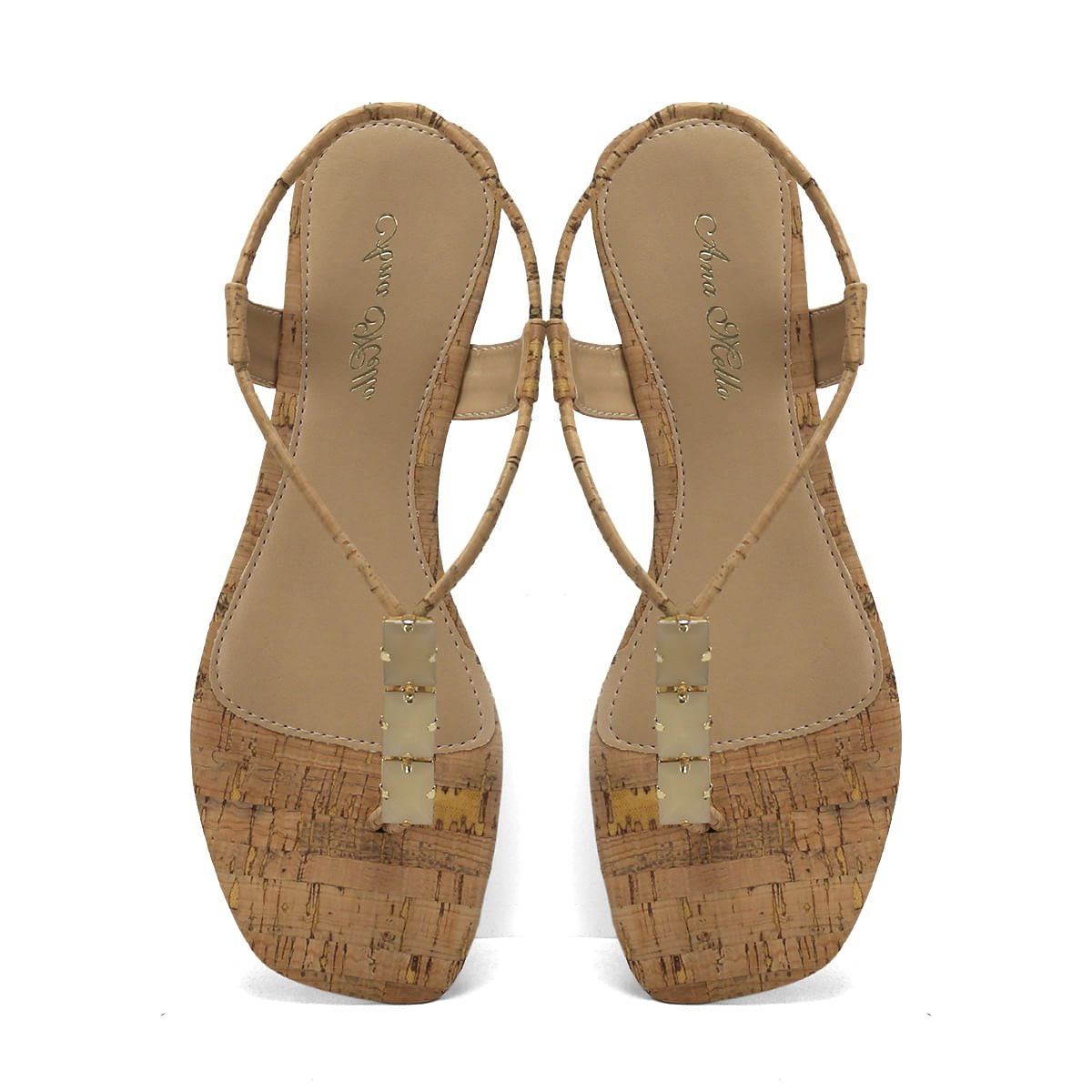 Rasteira cortiça calce fácil com pedras off white Bege 2