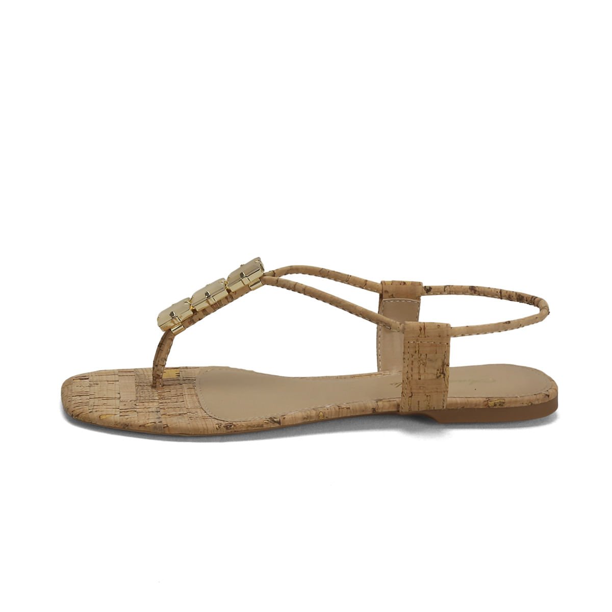 Rasteira cortiça calce fácil com pedras off white Bege 4