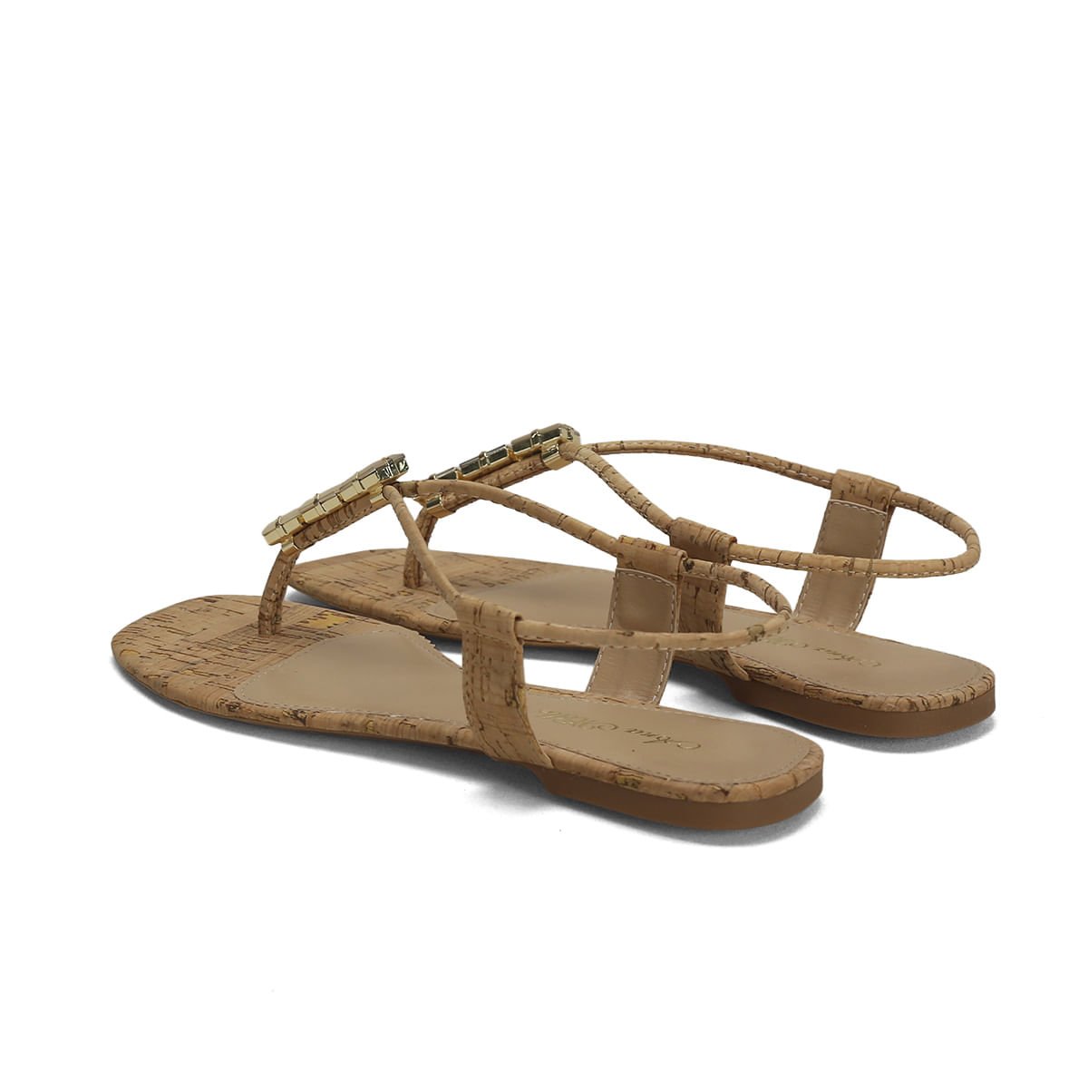 Rasteira cortiça calce fácil com pedras off white Bege 3