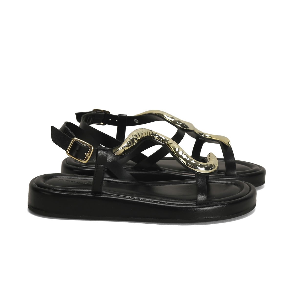 Flatform Preta Detalhe Cobra Napa 3cm