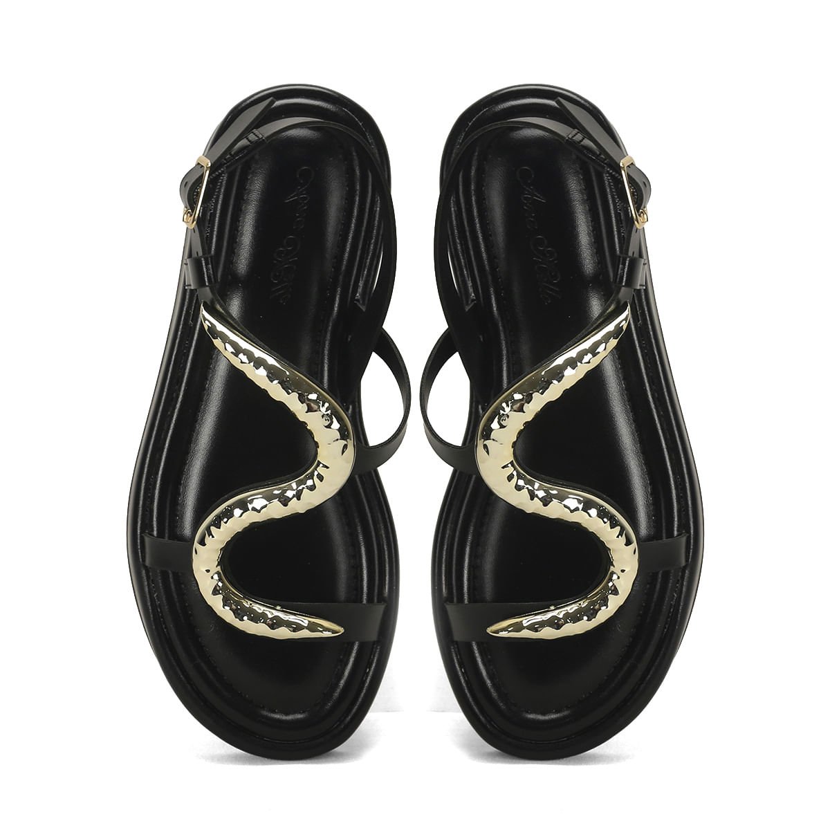 Flatform Preta Detalhe Cobra Napa 3cm Preto 2