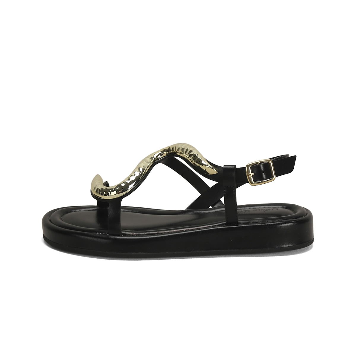 Flatform Preta Detalhe Cobra Napa 3cm Preto 4