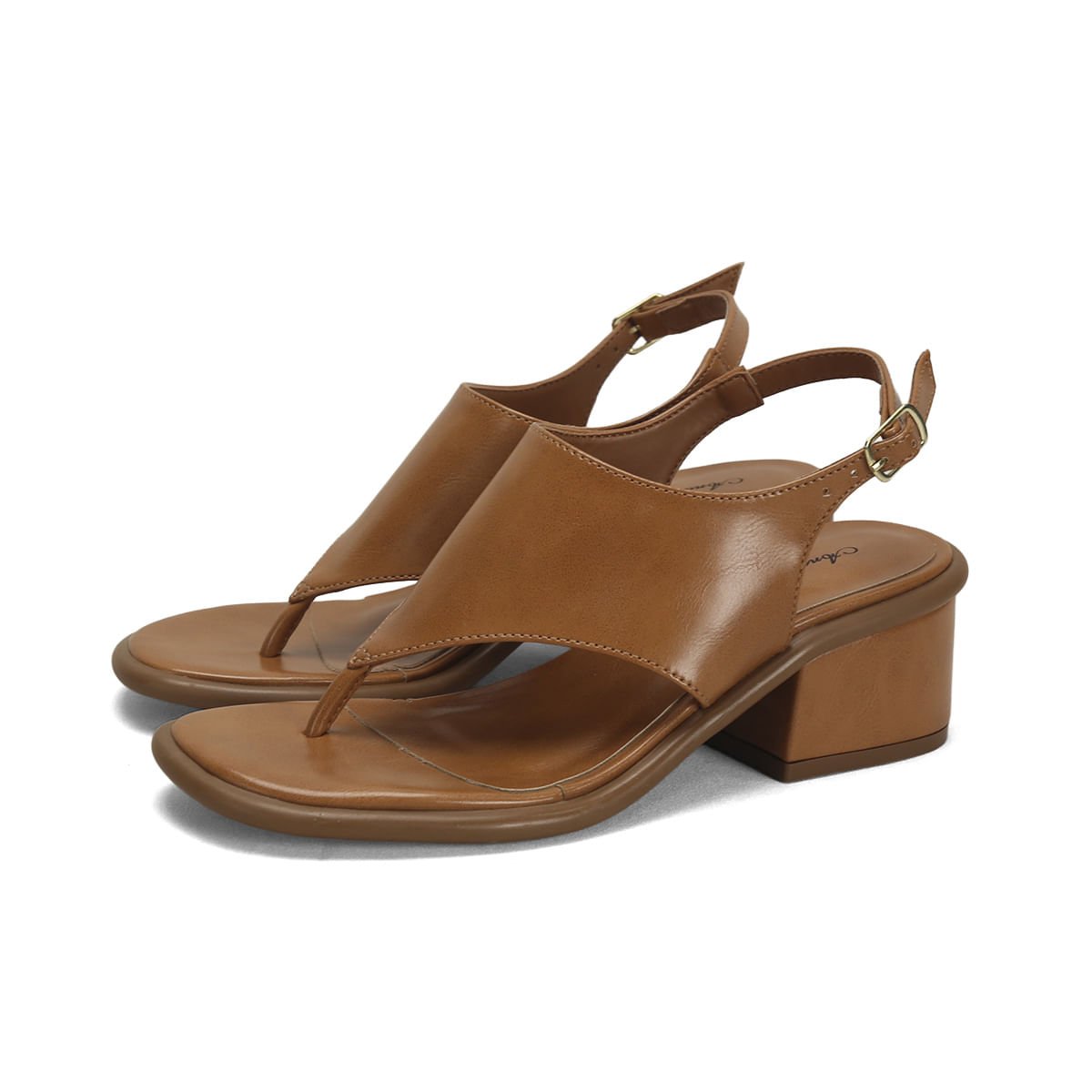 Sandália Dedo Caramelo Salto Bloco 6cm Napa Marrom 2