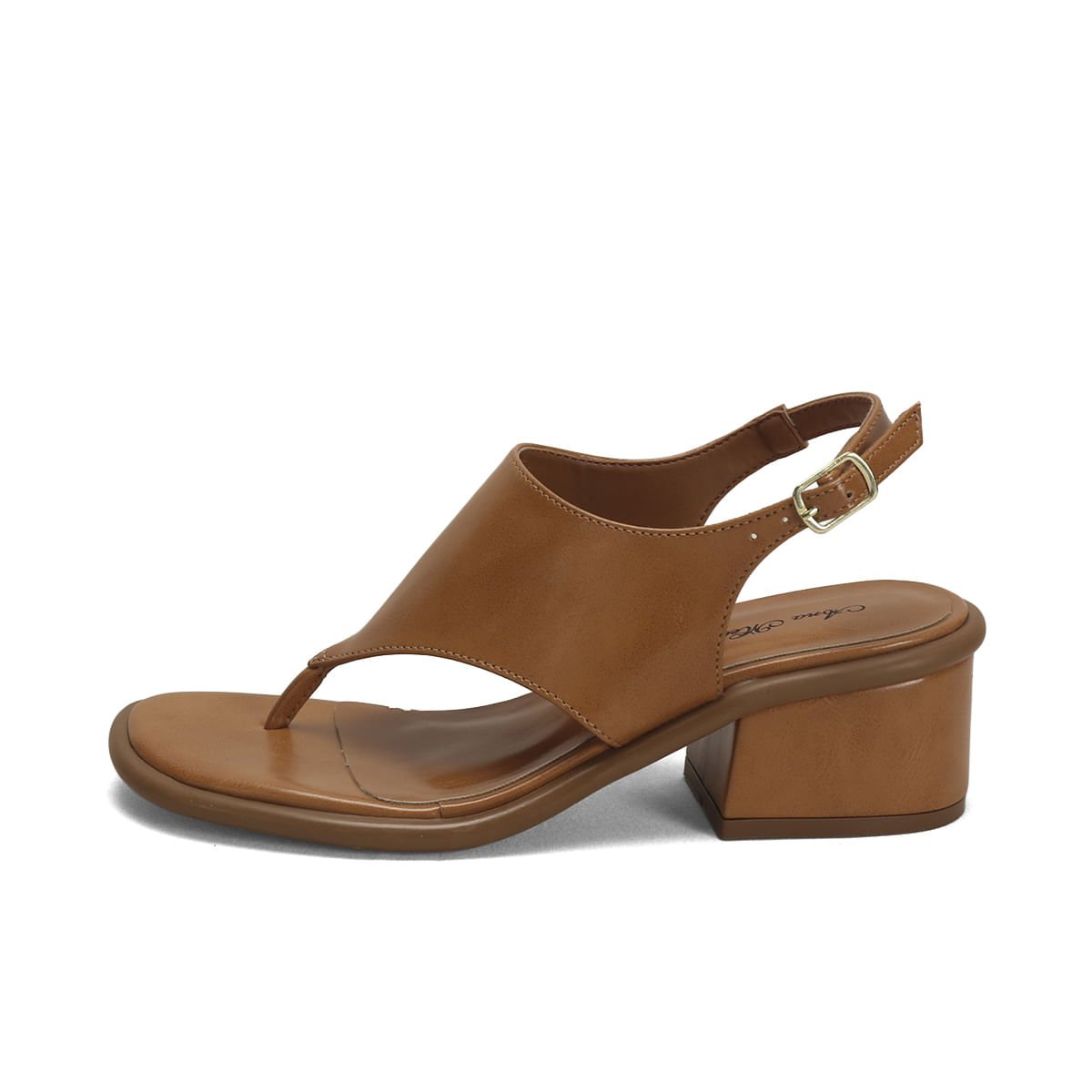 Sandália Dedo Caramelo Salto Bloco 6cm Napa Marrom 4