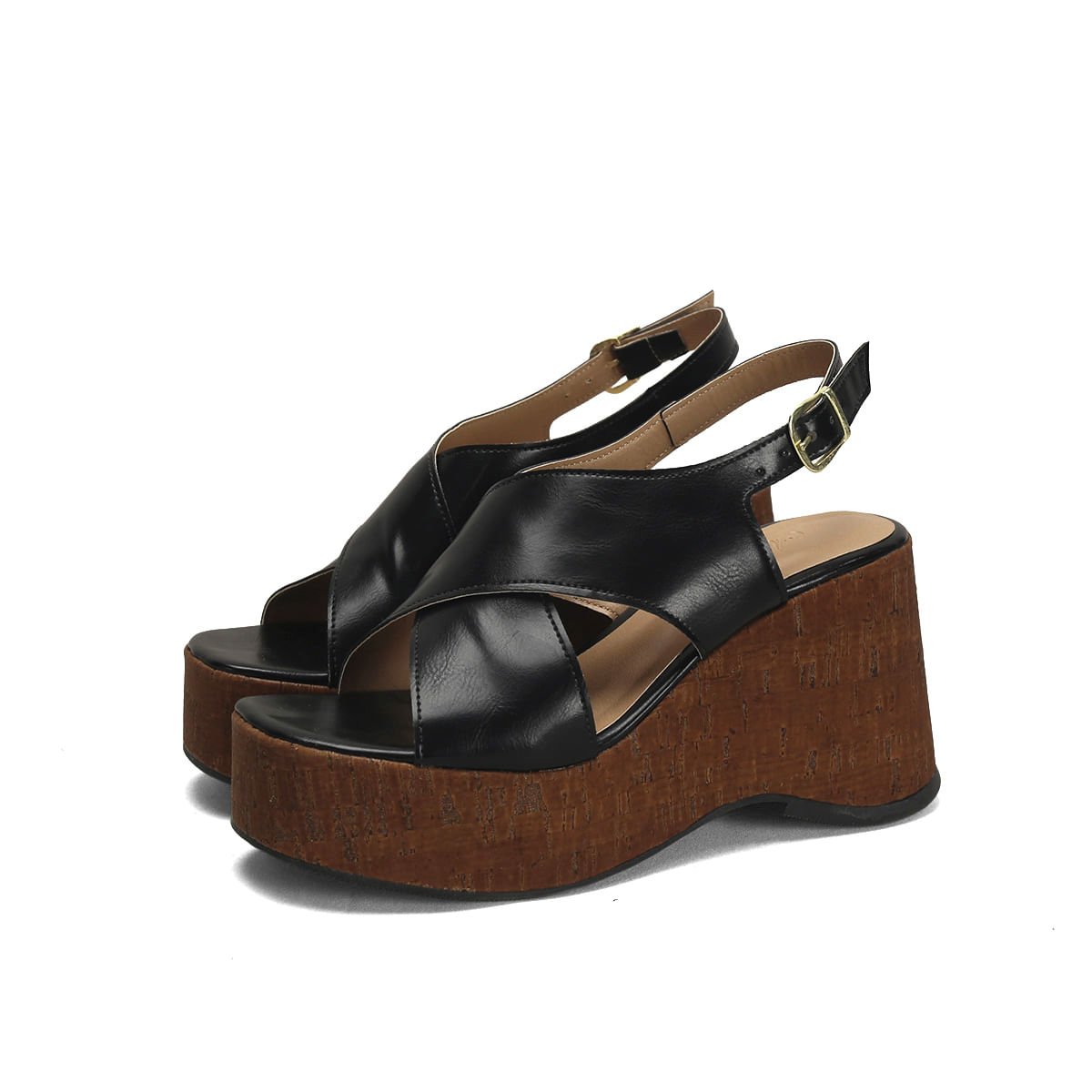 Sandália anabela em x preta com cortiça chocolate Preto 2