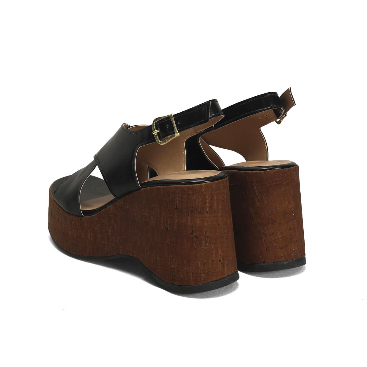 Sandália anabela em x preta com cortiça chocolate Preto 3