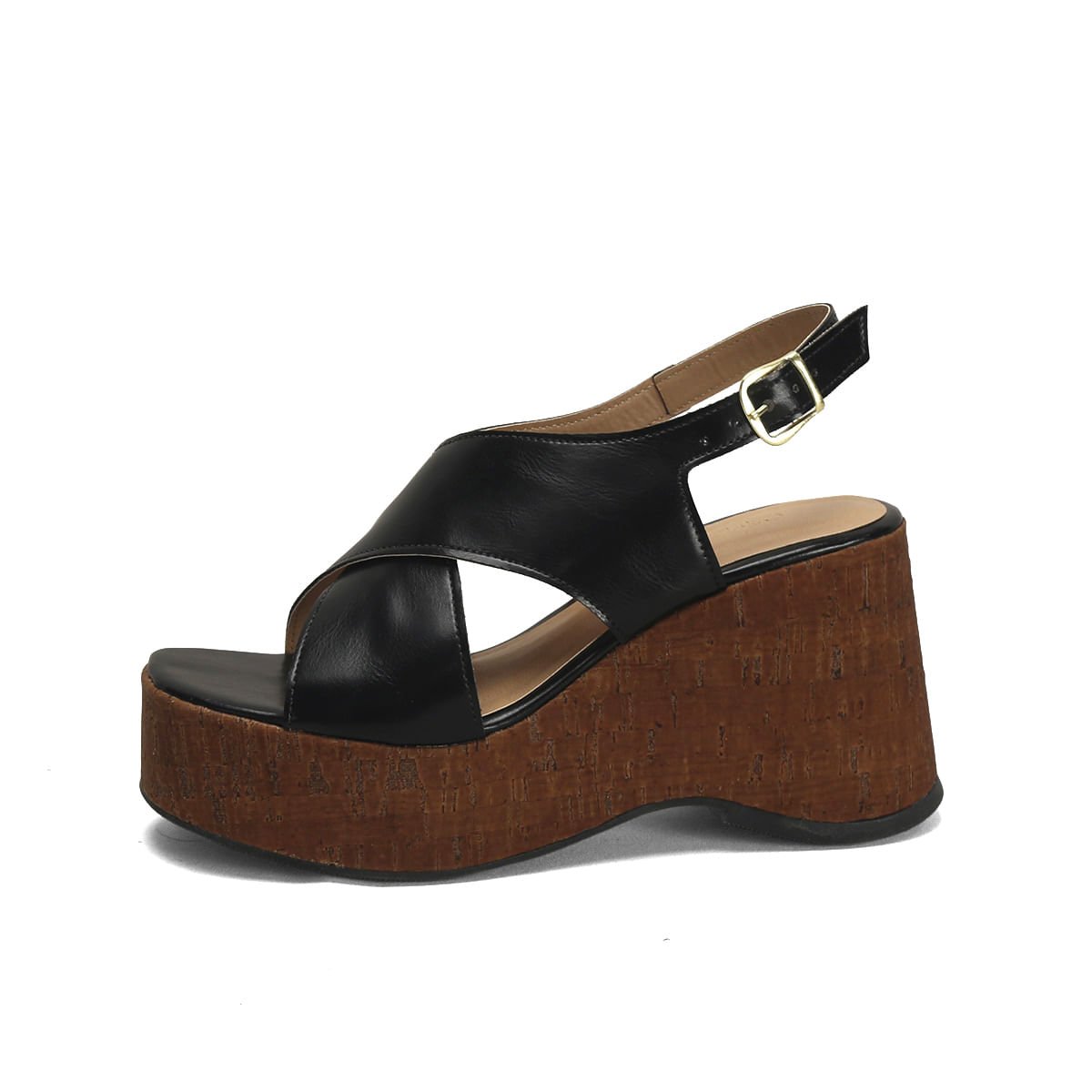 Sandália anabela em x preta com cortiça chocolate Preto 4