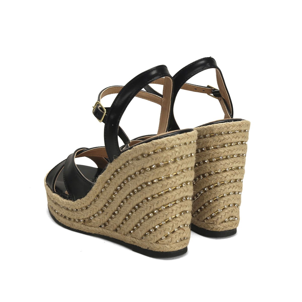 Sandália Anabela Preta Cravejado Strass 11,5cm Preto 3