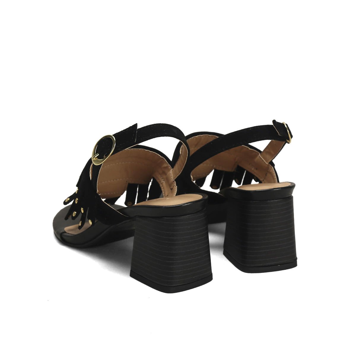 Sandália Boho Preta Camurça Salto 7cm Preto 3