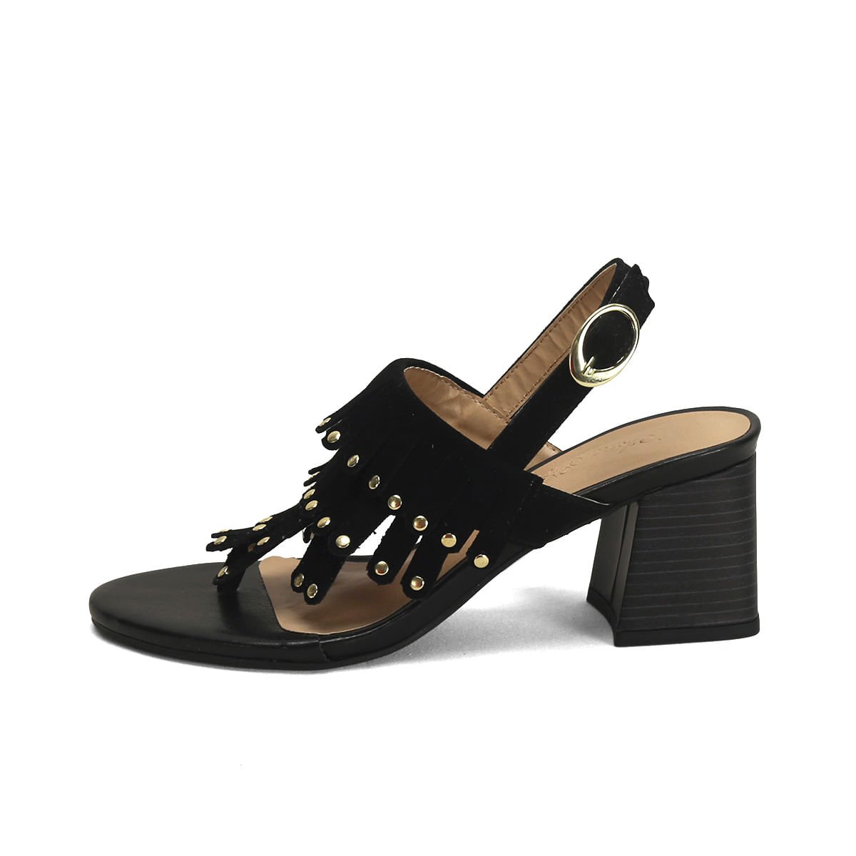 Sandália Boho Preta Camurça Salto 7cm Preto 4