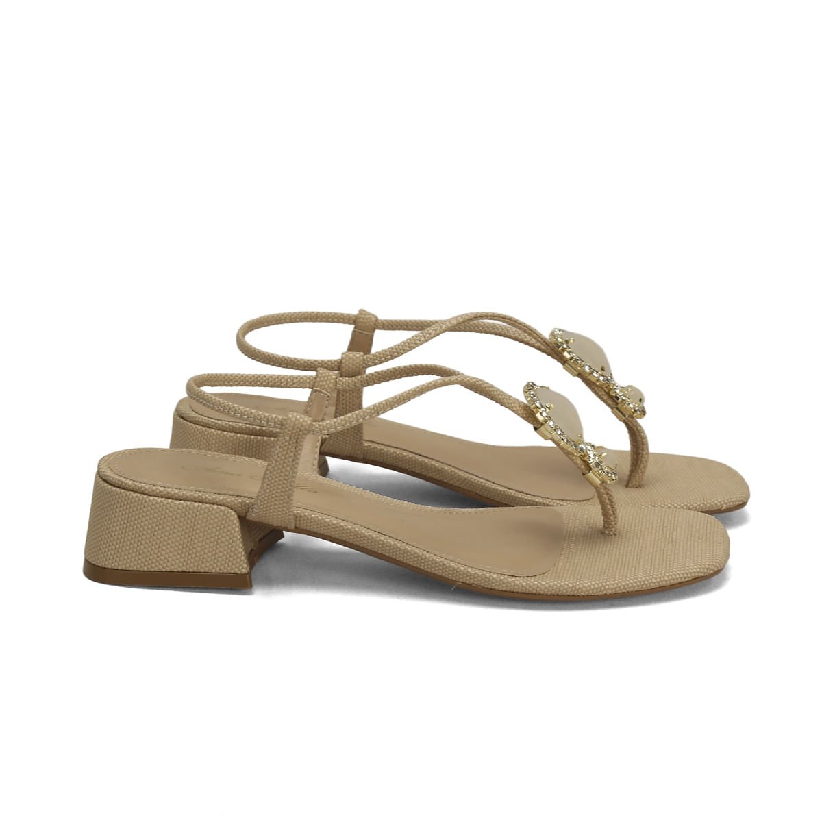 Sandália Natural Pedras Off White Salto 4cm