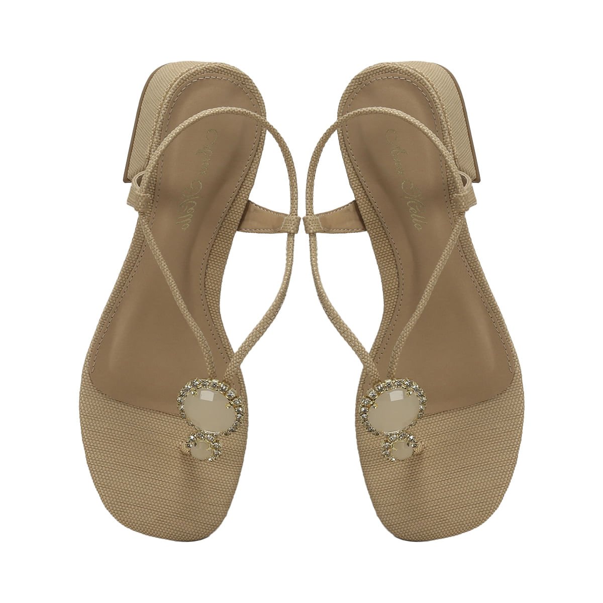 Sandália Natural Pedras Off White Salto 4cm Bege 2