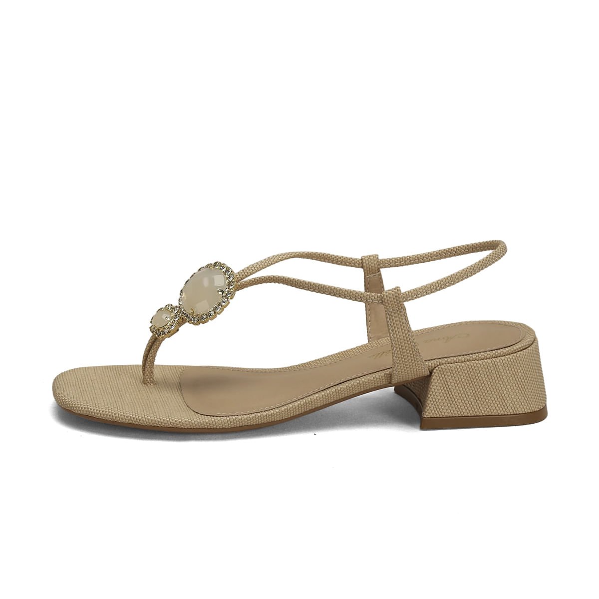 Sandália Natural Pedras Off White Salto 4cm Bege 4
