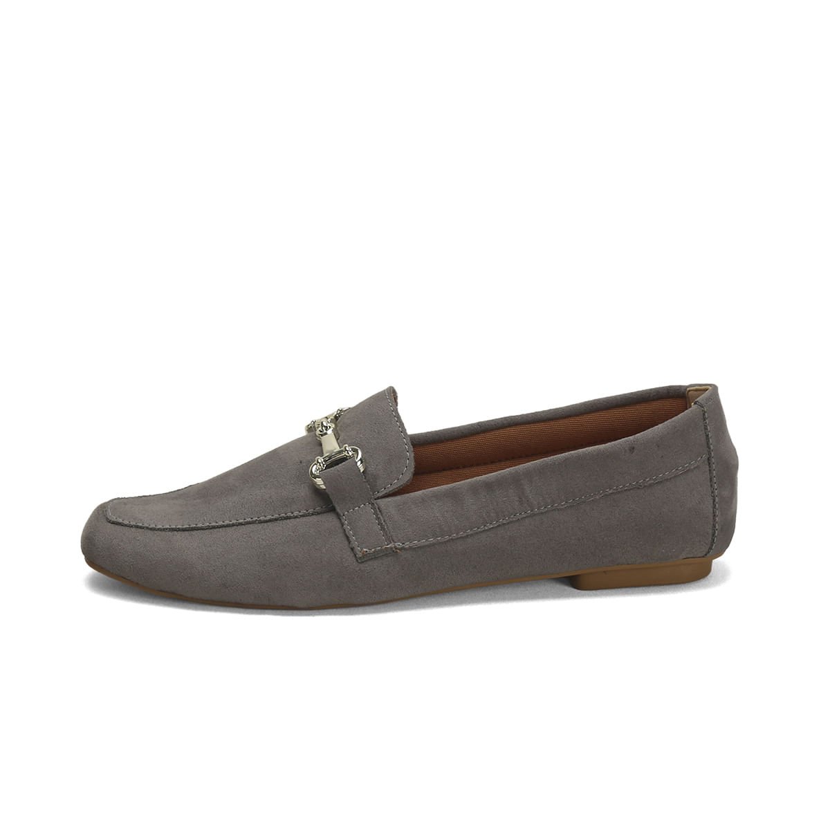 Mocassim clássico suede cinza com fivela ouro light Cinza 4