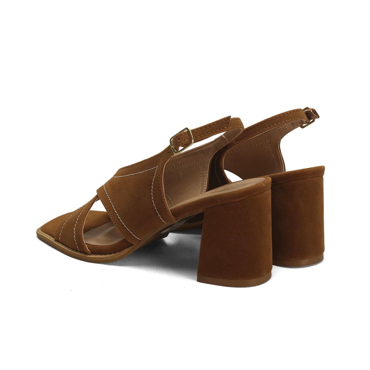 Sandália Frente Quadrada Camurça Caramelo 7,5cm Marrom 3