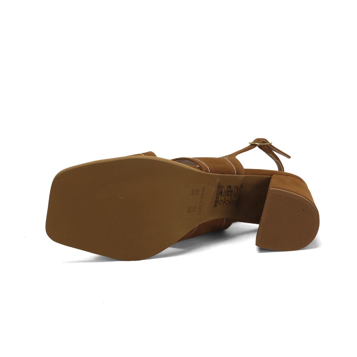 Sandália Frente Quadrada Camurça Caramelo 7,5cm Marrom 5