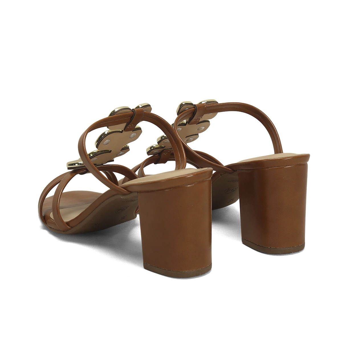 Sandália Salto Bloco Corações Napa Caramelo 7,5cm Marrom 3