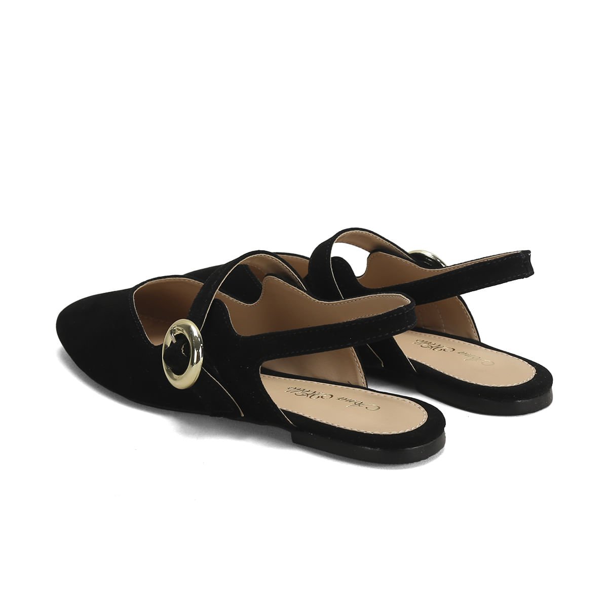 Sapatilha Slingback Camurça Preta Salto 1cm Preto 3