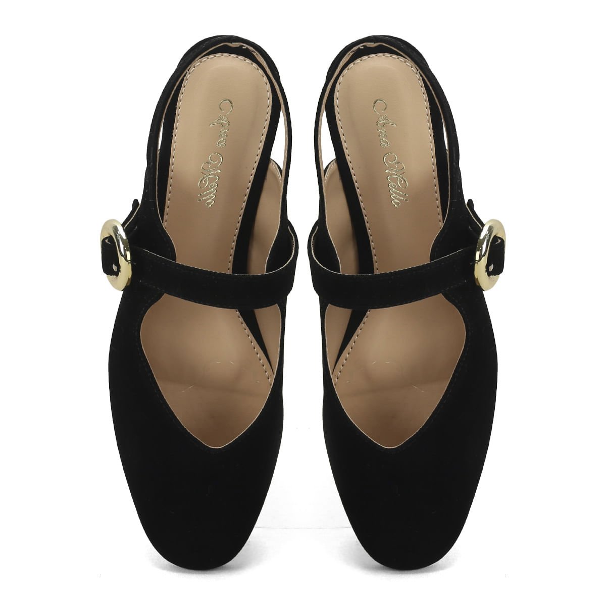 Sapatilha Slingback Camurça Preta Salto 1cm Preto 2