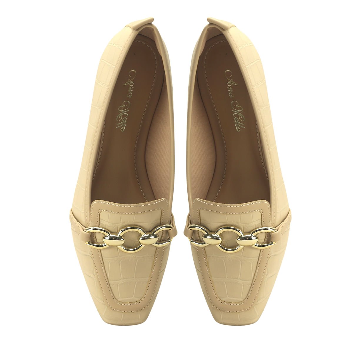 Mocassim de Couro com Textura Croco Chic Ana Mello Bege 2