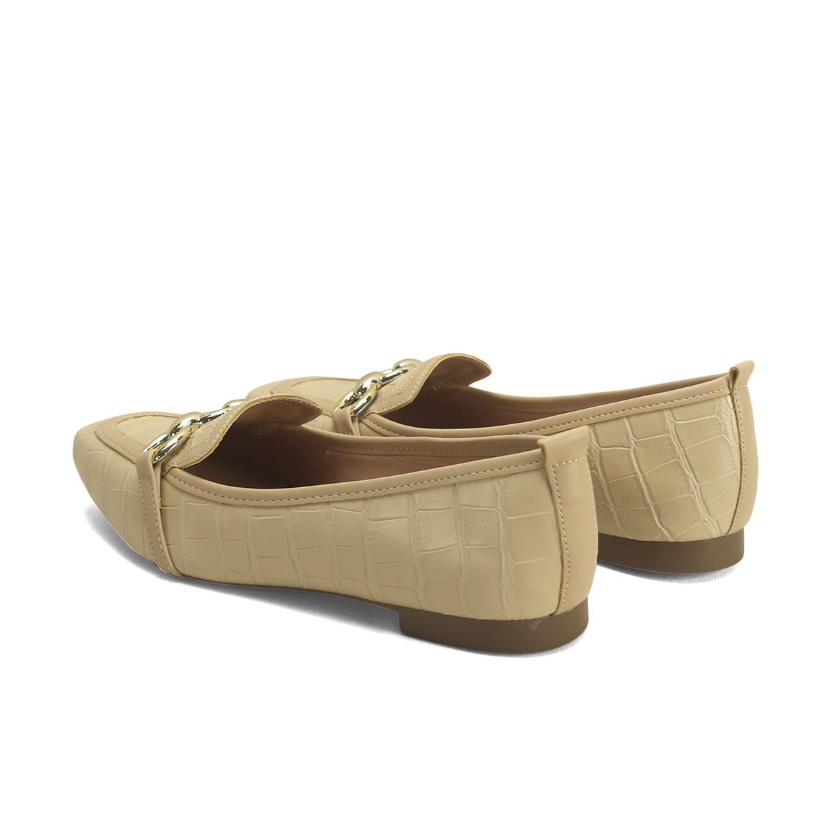 Mocassim de Couro com Textura Croco Chic Ana Mello Bege 3