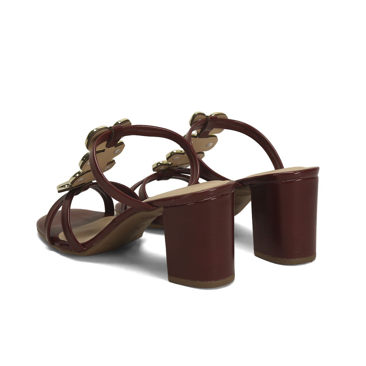 Sandália Salto Bloco Corações Marsala Napa 7,5cm Marsala 3