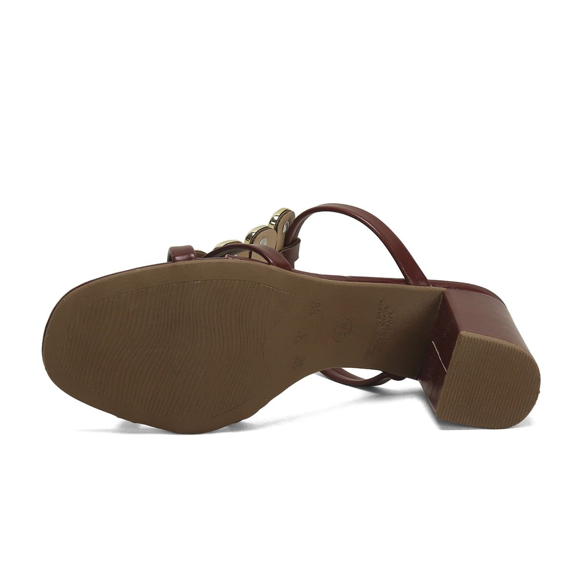 Sandália Salto Bloco Corações Marsala Napa 7,5cm Marsala 5