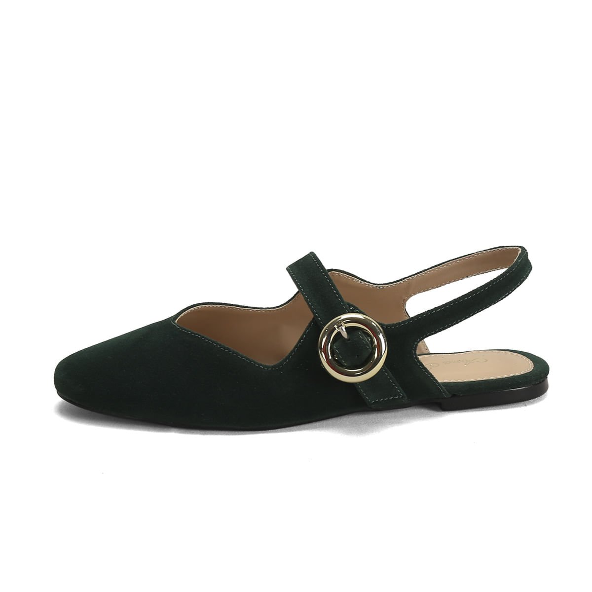 Sapatilha Slingback Camurça Verde Fivela Dourada Verde 4