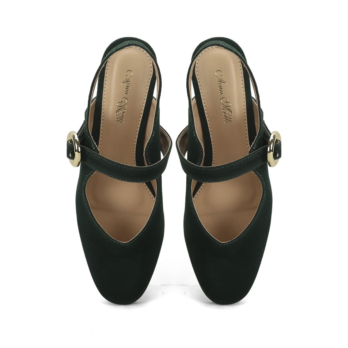 Sapatilha Slingback Camurça Verde Fivela Dourada Verde 2