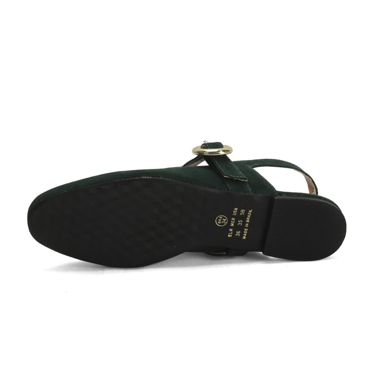 Sapatilha Slingback Camurça Verde Fivela Dourada Verde 5