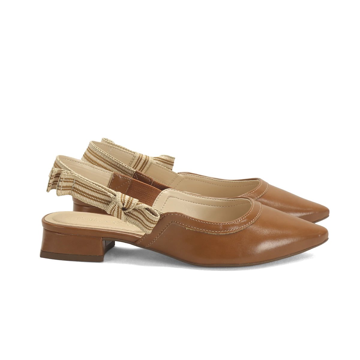 Sapatilha Slingback Gorgurão Caramelo Napa 3cm