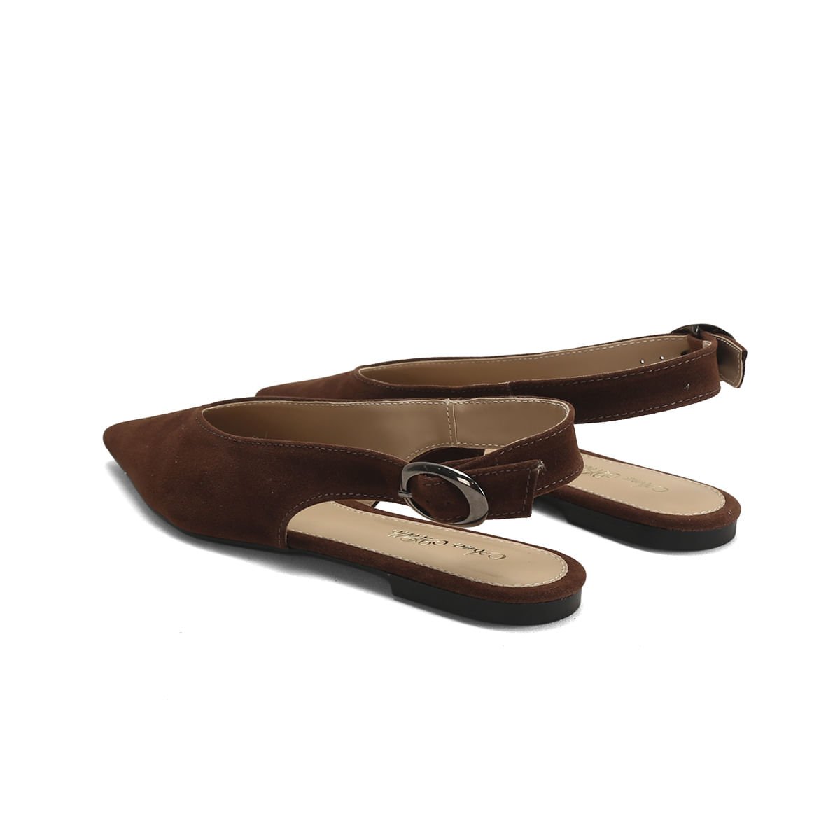 Sapatilha Slingback Camurça Café 1cm Marrom 3