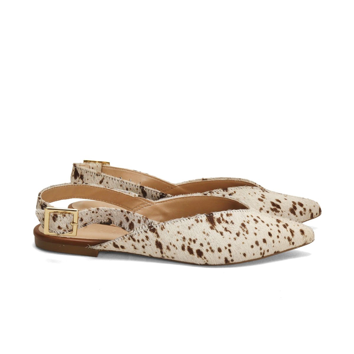 Sapatilha Slingback Couro Estampa Vaquinha Confortável