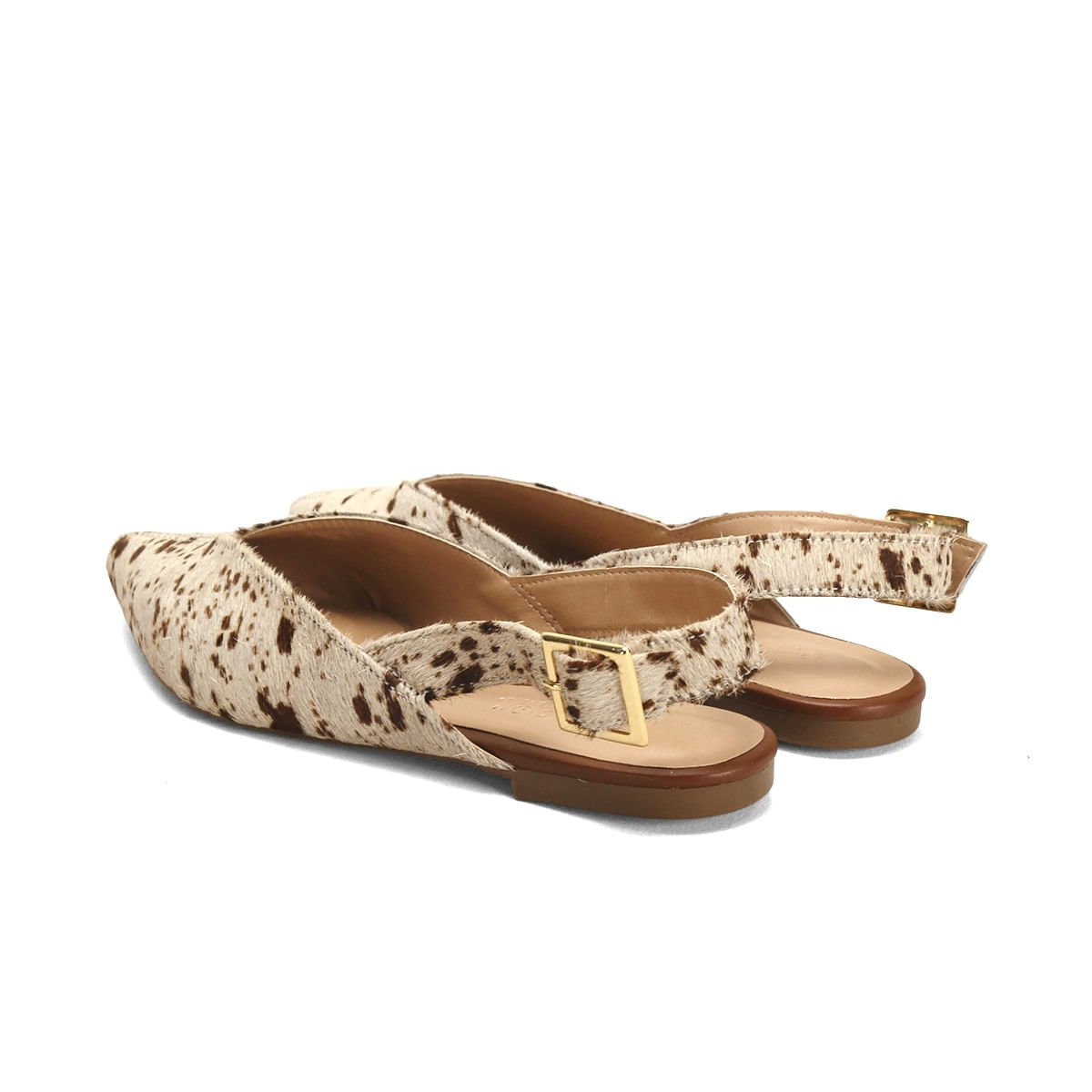 Sapatilha Slingback Couro Estampa Vaquinha Confortável Animal Print 3