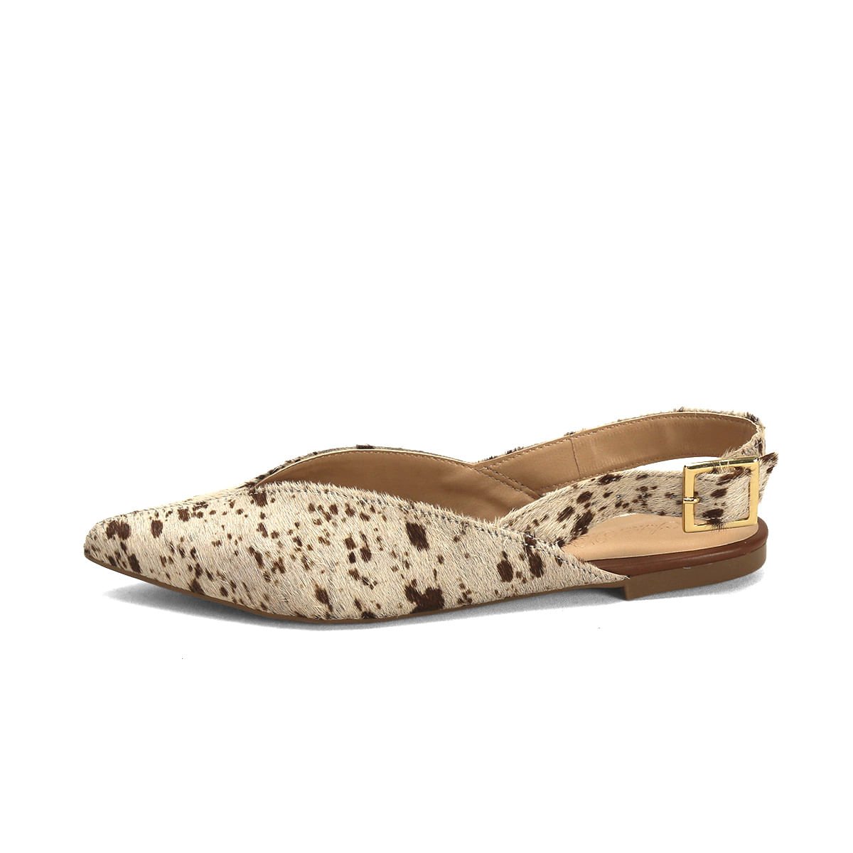 Sapatilha Slingback Couro Estampa Vaquinha Confortável Animal Print 4