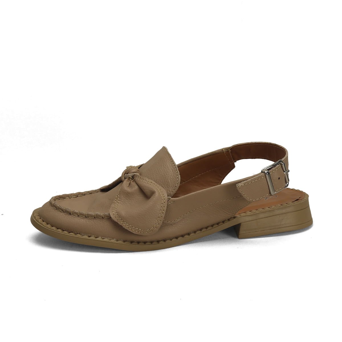 Mocassim Slingback Couro Fly Nude com Laço Marrom 4